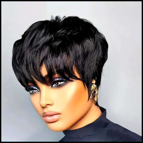 Short Straight Bob Wig Human Hair Glueless Lace Front Pixie Cut main image 4